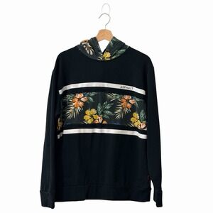 Asphalt‎ XL Black Floral Hoodie Sweatshirt Pullover Tropical Graphic Long Sleeve